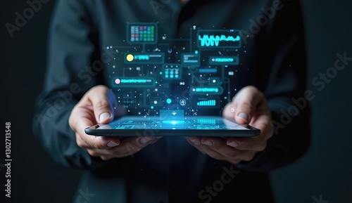 Wallpaper Mural businessman tracking company progress on virtual reports Torontodigital.ca