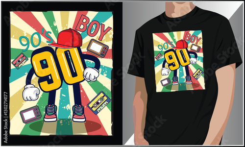 Print90's Boy T Shirt Design, This Is My 90's Costume T Shirt Design, 90's Theme Party Costume, 1990s Fashion, Retro Cassette Tape T-Shirt, 90's Retro Vibes Illustration, 70's 80's 90’s Party Gift T S