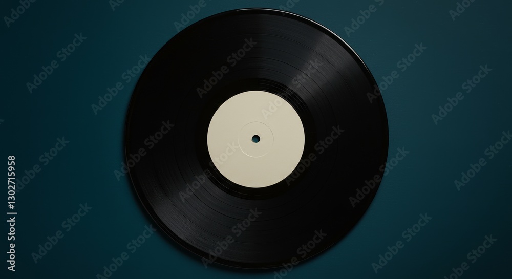 Obraz premium Vintage vinyl record with blank label isolated on dark teal background