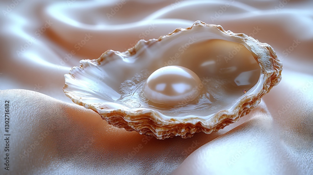 Deep Ocean Pearl Resting Open Oyster Shell Satin Wrapped Beauty Photo Deep Ocean Pearl Resting Open Oyster Shell Satin Wrapped Beauty Photo
