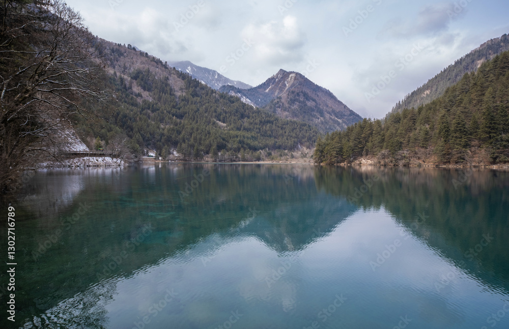 Mirror Lake locate in Jiuzhaigou, Sichuan Province, China