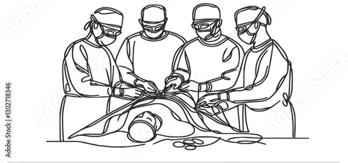 continuous single line drawing group of team surgeon doctor doing surgery operation to the patient. vector