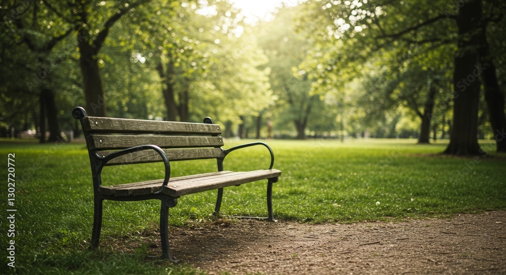 Park bench surrounded by lush greenery evokes serenity and tranquility Park bench surrounded by lush greenery evokes serenity and tranquility