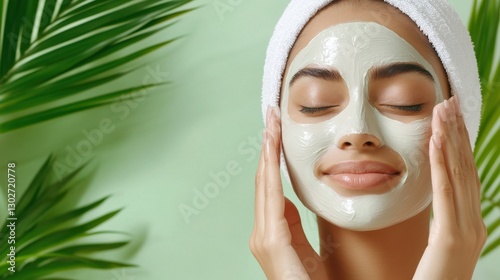 Asian female with face mask enjoying skincare routine in spa setting