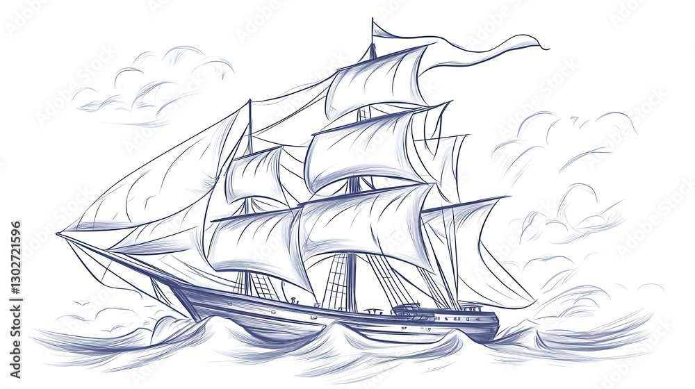 Fototapeta A majestic sailing ship glides through ocean waves