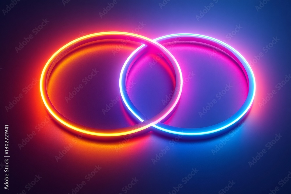 Two intertwined neon circles creating vibrant light trails Two intertwined neon circles creating vibrant light trails