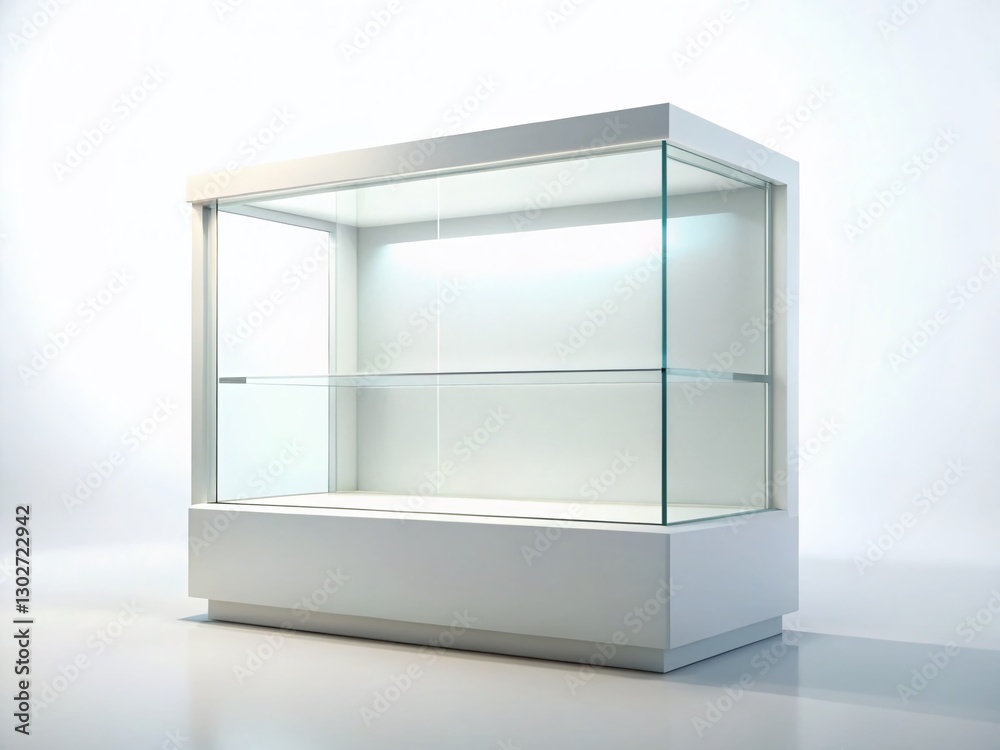Panoramic Empty Glass Showcase Mockup -  3D Rendered Product Display Podium for Boutique or Gallery