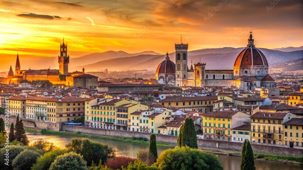 Fototapeta premium Panoramic Florence Duomo: Tuscan Cityscape at Dawn - Historic Italian Architecture