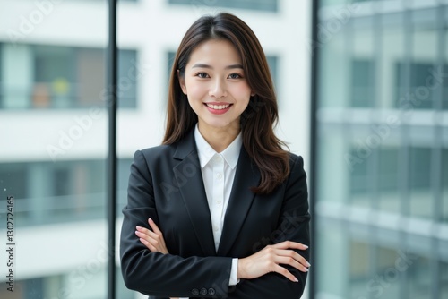 Confident Young Asian Woman in Professional Attire Standing with Arms Crossed in Modern Office Space, Radiating Professionalism and Approachability Free Download Confident Young Asian Woman in Professional Attire Standing with Arms Crossed in Modern Office Space, Radiating Professionalism and Approachability - GFXLoad
