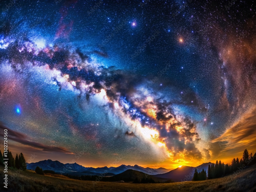 Fototapeta premium Panoramic Night Sky: Starry Galaxy Landscape Photography