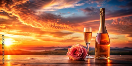 Panoramic Rose Champagne Bottle Banner - Festive Celebration Background