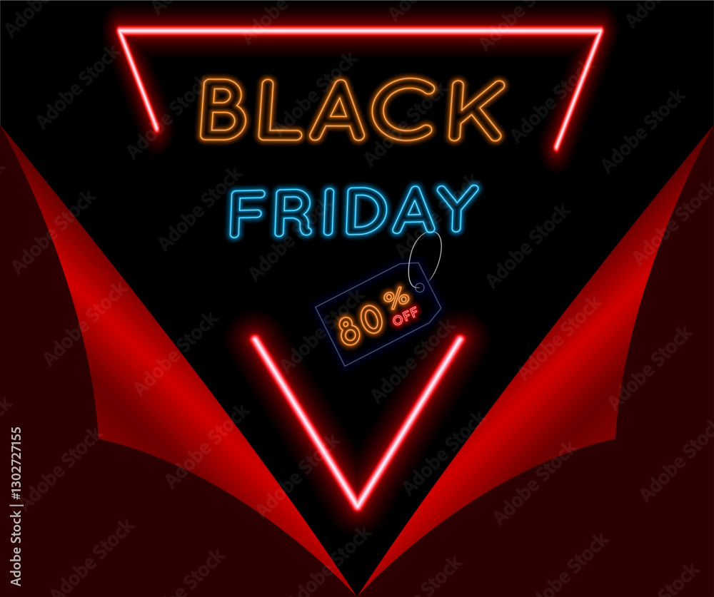 Black Friday 80 percent. special offer. discount flyer. neon style. Vector illustration.