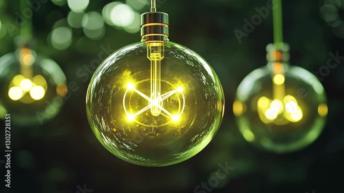 Modern Hanging Light Bulbs Bright Yellow and Green Design with Glowing Filaments for Cozy Ambiance in Natural Settings