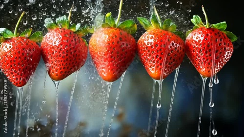 Fresh Organic Strawberries Vibrant Red Fruits with Water Droplets, Showcasing Natures Healthy Food and Evoking Sense of Refreshing Vitality.