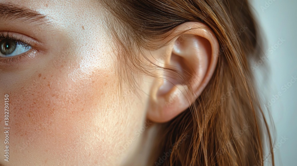 Detailed Close-Up of a Female Ear Highlighting Anatomy and Ear Health