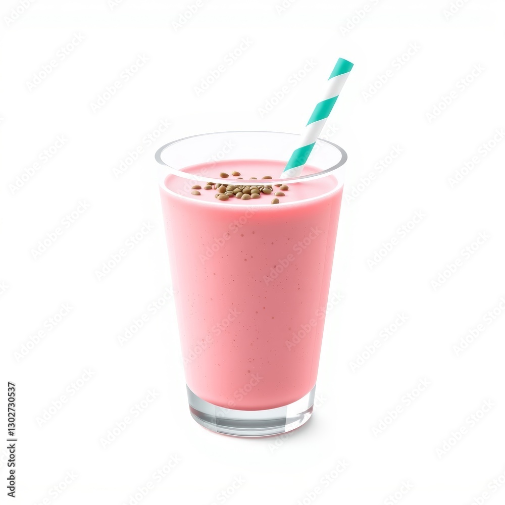 Pink smoothie in glass with striped straw Pink smoothie in glass with striped straw