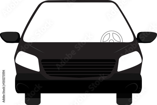 Front View Car Illustration, Simple Black Vehicle Graphic, Isolated