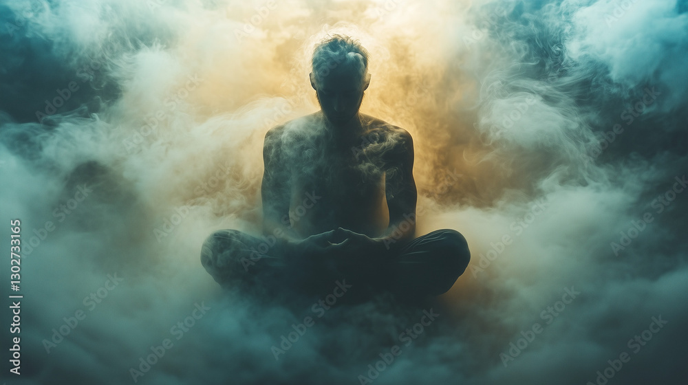 Mystical meditation in a surreal cloudscape, symbolizing inner peace and enlightenment Mystical meditation in a surreal cloudscape, symbolizing inner peace and enlightenment