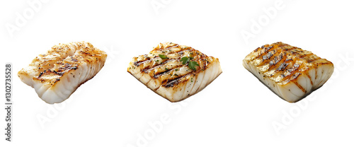 set of piece of fish isolated on a transparent background, in a PNG format