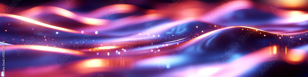 Obraz premium Colorful abstract waves with light reflections create a flowing dynamic scene. Concept of fluidity and movement. For design or art backgrounds