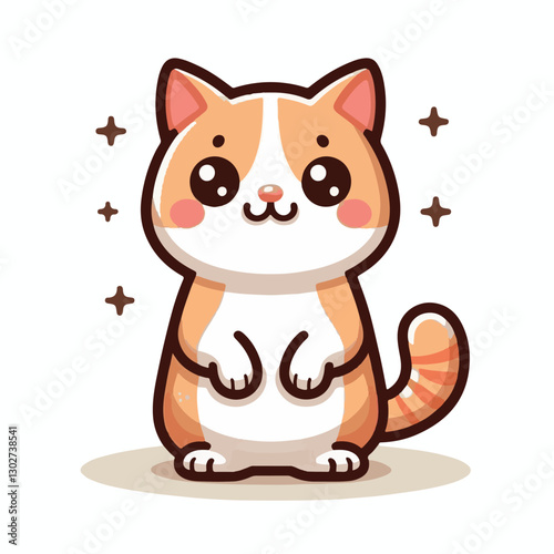 animal, cat, pet, cute, feline, kitty, domestic, isolated, happy, background, looking, design, portrait, adorable, tabby, illustration, funny, vector, fur, black, mammal, white, sweet, fluffy, white b
