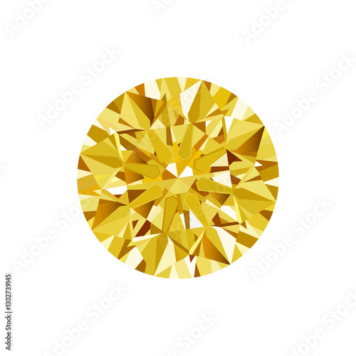 The yellow diamond is a realistic colorful round shiny gemstone on a white background