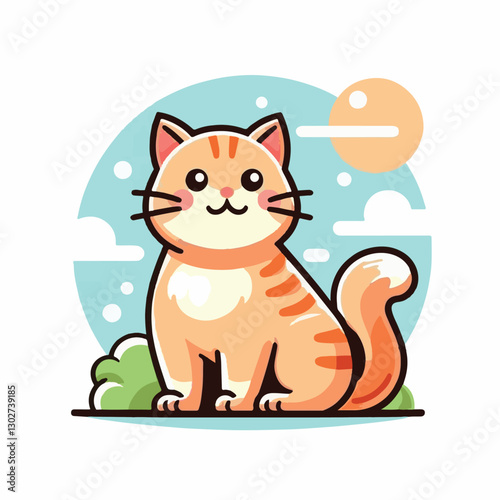 animal, cat, pet, cute, feline, kitty, domestic, isolated, happy, background, looking, design, portrait, adorable, tabby, illustration, funny, vector, fur, black, mammal, white, sweet, fluffy, white b