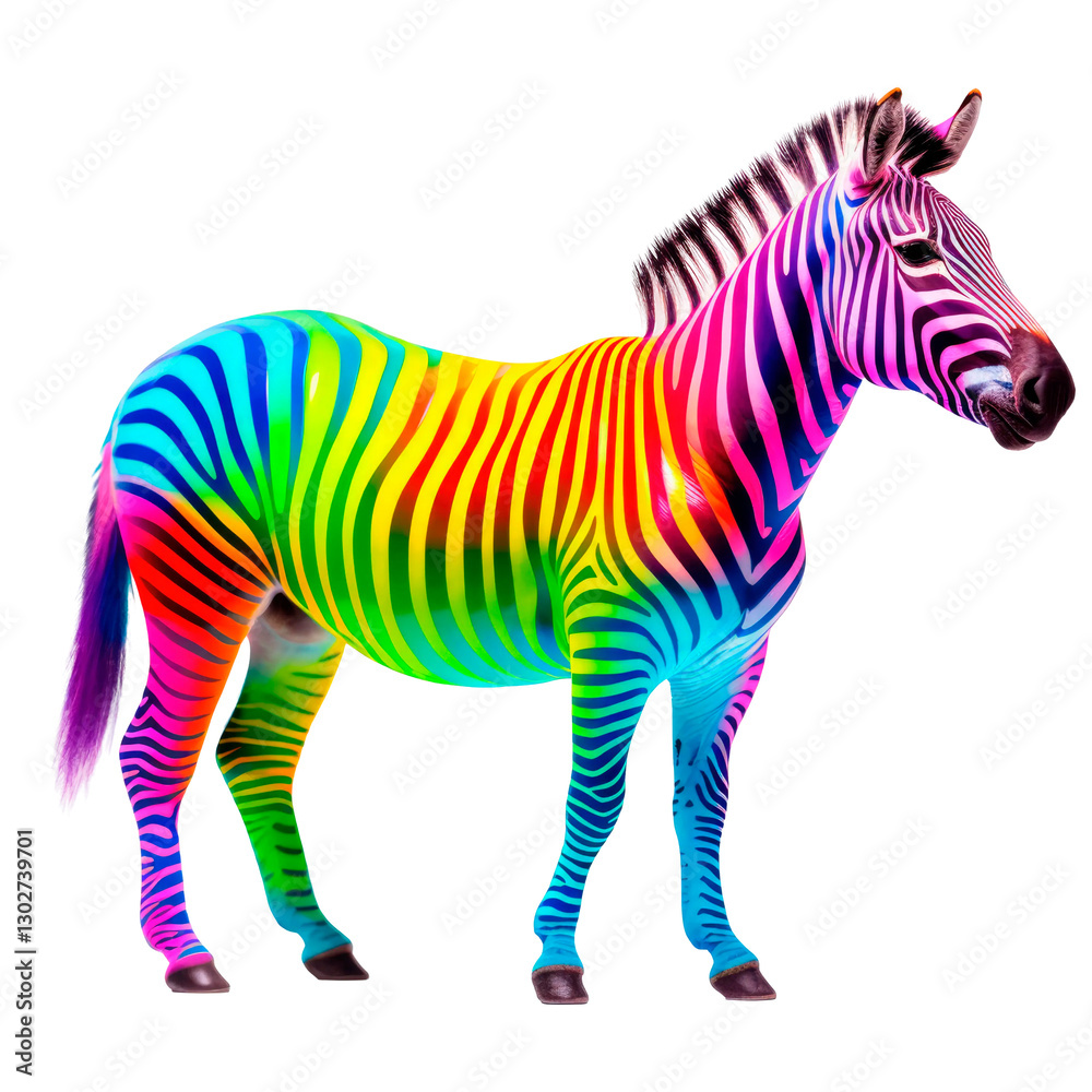 Fototapeta premium Multi-colored zebra on a white background. Modern design.