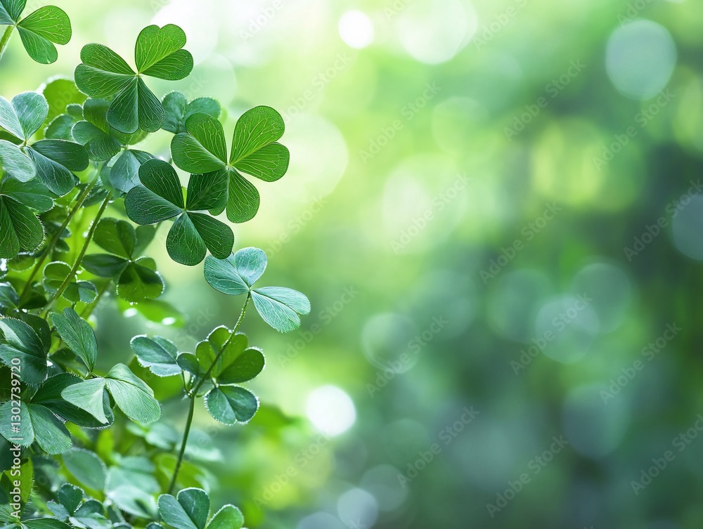 Fresh clover leaves, bright sunlight, bokeh background, nature, spring, ideal for backgrounds or nature themes Fresh clover leaves, bright sunlight, bokeh background, nature, spring, ideal for backgrounds or nature themes