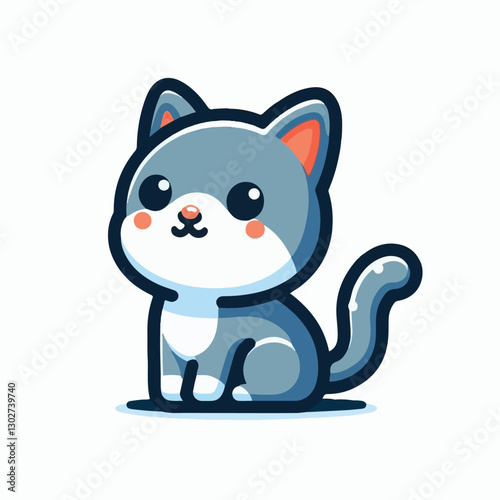 animal, cat, pet, cute, feline, kitty, domestic, isolated, happy, background, looking, design, portrait, adorable, tabby, illustration, funny, vector, fur, black, mammal, white, sweet, fluffy, white b