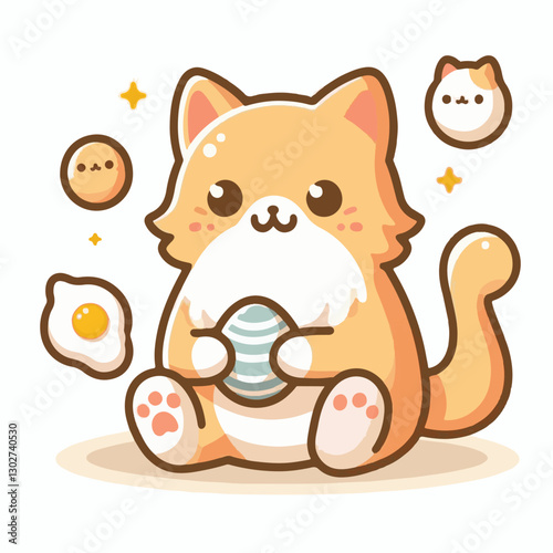 animal, cat, pet, cute, feline, kitty, domestic, isolated, happy, background, looking, design, portrait, adorable, tabby, illustration, funny, vector, fur, black, mammal, white, sweet, fluffy, white b