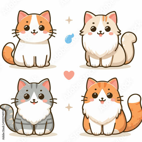 animal, cat, pet, cute, feline, kitty, domestic, isolated, happy, background, looking, design, portrait, adorable, tabby, illustration, funny, vector, fur, black, mammal, white, sweet, fluffy, white b