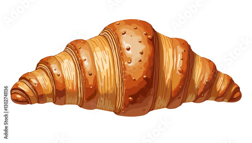 Golden croissant in digital illustration style.