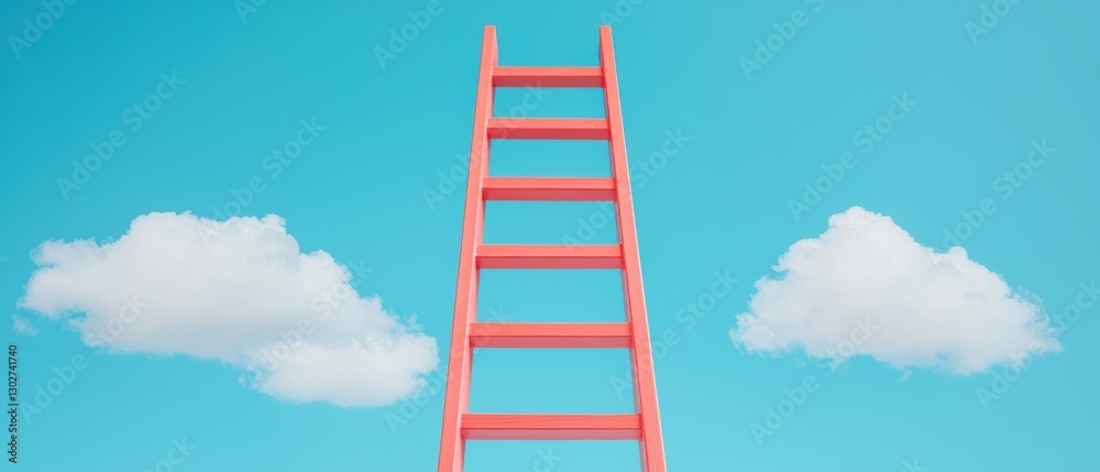 Business success and progression concept. A vibrant red ladder against a blue sky with fluffy clouds. Business success and progression concept. A vibrant red ladder against a blue sky with fluffy clouds.
