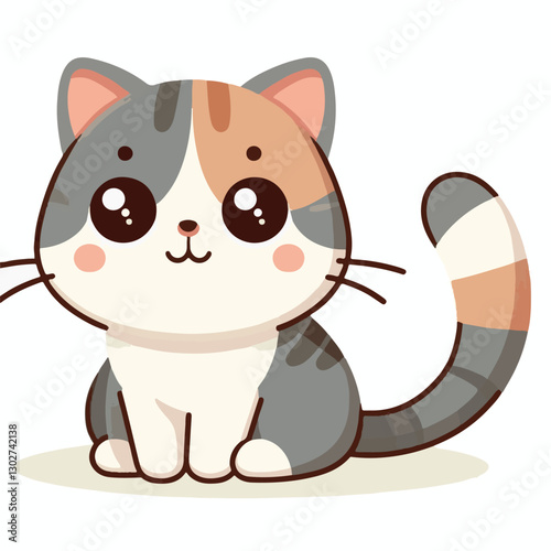 animal, cat, pet, cute, feline, kitty, domestic, isolated, happy, background, looking, design, portrait, adorable, tabby, illustration, funny, vector, fur, black, mammal, white, sweet, fluffy, white b