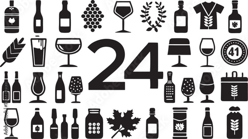 Precision in Simplicity A Minimalist Set of 24 Wine-Inspired Icons