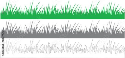  Green lawn grass set, silhouette grass, Grass Silhouette, long grass, vector 
