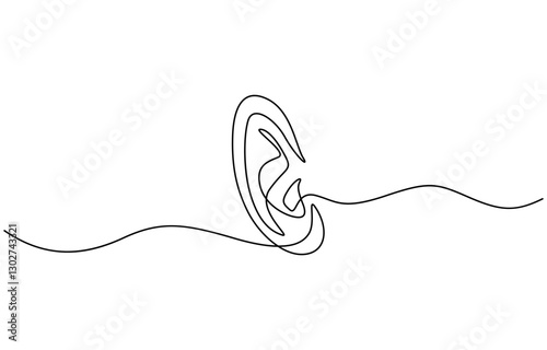 One continuous line drawing of human ear single line of human ear vector illustration, Vector illustration of human ear continuous single line drawing, Continuous one line drawing of human ear.