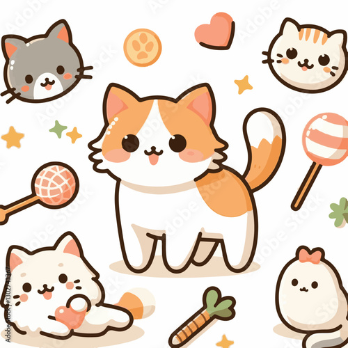 animal, cat, pet, cute, feline, kitty, domestic, isolated, happy, background, looking, design, portrait, adorable, tabby, illustration, funny, vector, fur, black, mammal, white, sweet, fluffy, white b