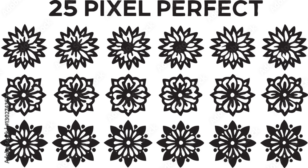 Structured Elegance A Crisp, Pixel-Perfect Set of Flower Symbols. Structured Elegance A Crisp, Pixel-Perfect Set of Flower Symbols.