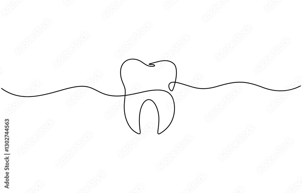 Obraz premium Vector continuous one simple single abstract line drawing of tooth dental clinic and care concept, Single line continuous drawing of tooth simple dental tooth line art vector illustration.
