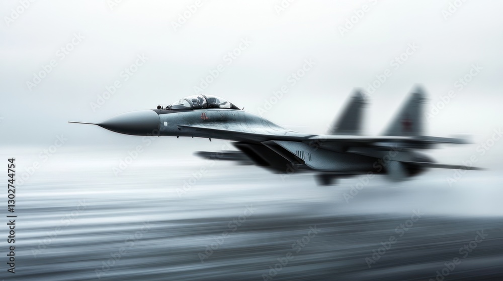 Fighter jets fly high in the sky with high speed blurry motion. The foggy background creates the impression of power and speed of military equipment Fighter jets fly high in the sky with high speed blurry motion. The foggy background creates the impression of power and speed of military equipment