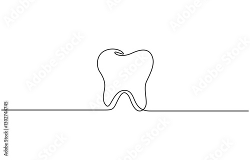 Vector continuous one simple single abstract line drawing of tooth dental clinic and care concept, Single line continuous drawing of tooth simple dental tooth line art vector illustration.