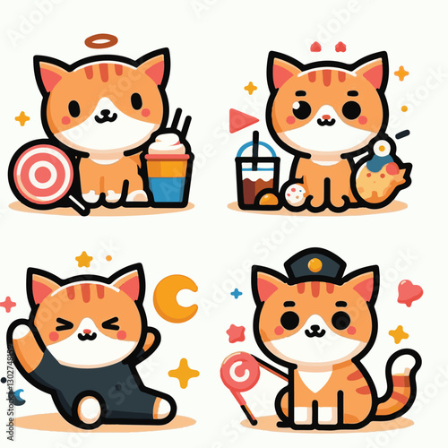 animal, cat, pet, cute, feline, kitty, domestic, isolated, happy, background, looking, design, portrait, adorable, tabby, illustration, funny, vector, fur, black, mammal, white, sweet, fluffy, white b
