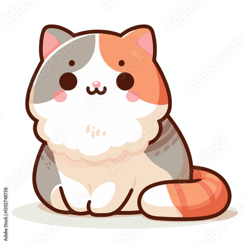 animal, cat, pet, cute, feline, kitty, domestic, isolated, happy, background, looking, design, portrait, adorable, tabby, illustration, funny, vector, fur, black, mammal, white, sweet, fluffy, white b