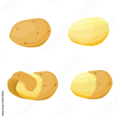 Peeled potato, potato with peel vector icon set. Potatoes isolated on white background.