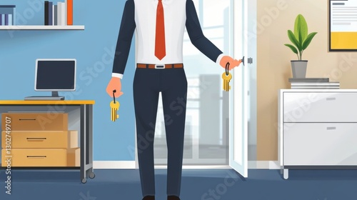 Businessman Entering New Office Keys.
