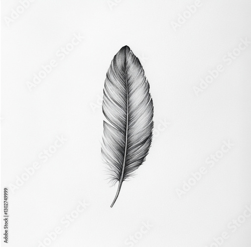 pretty elongated feather and very light and fine in black and white on a white background for a tattoo project