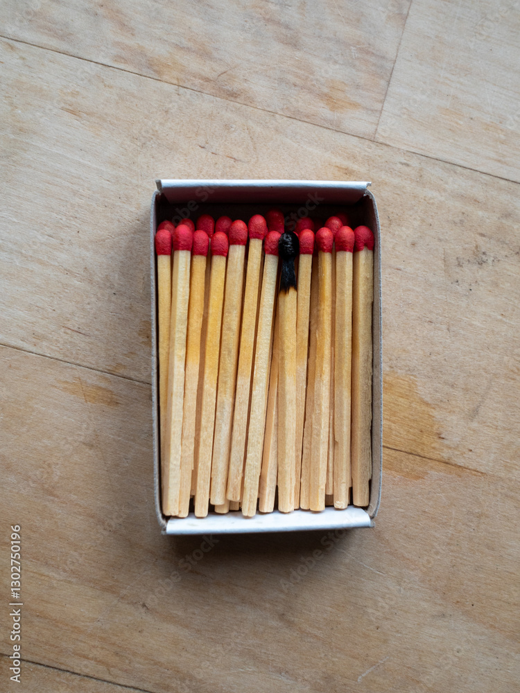Match, matchbox on the table Match, matchbox on the table