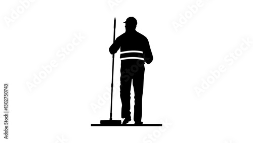 janitor worker symbol , black isolated silhouette